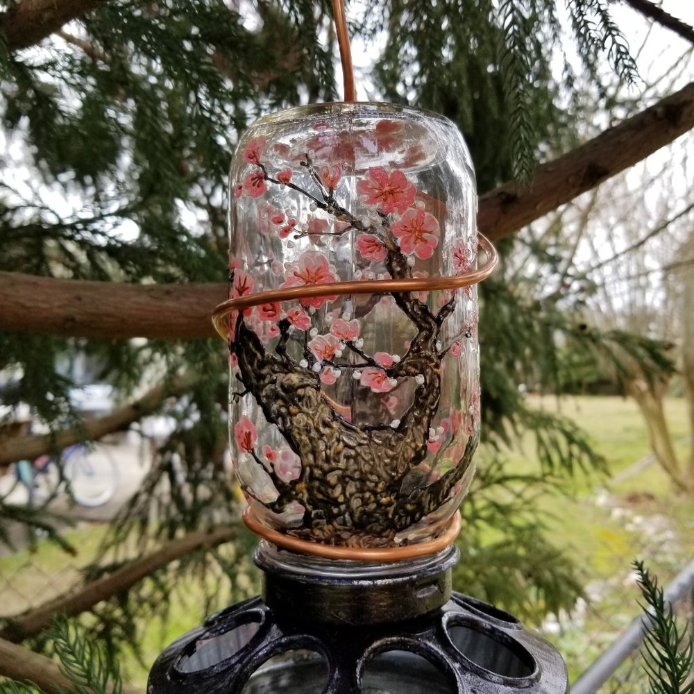 Handmade Bird Feeder. Handpainted. "Cherry Blossom - Picture 3 of 5